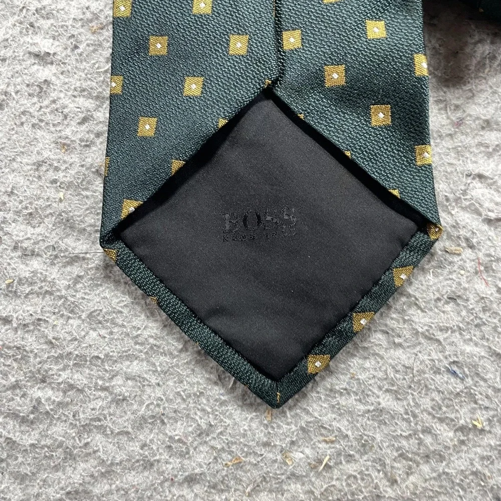 BOSS Hugo Boss Tie Mens One Size Green Geometric Woven Silk Necktie Italy